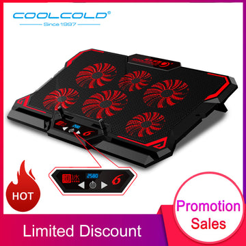 COOLCOLD 17inch Gaming Laptop Cooler Six Fan Led Screen Two USB Port 2600RPM Laptop Cooling Pad Notebook Stand For Laptop