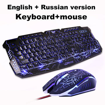 En Game Keyboard and mouse Combos Backlit USB Wired Waterproof cool blue red purple Russia