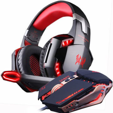 Gaming Headset Stereo Gamer Headphones with microphone Earphone Gaming Mouse 4000 DPI Adjustable Gamer Mice Wired USB for PC