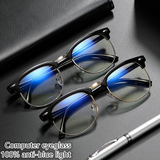 Anti Radiation Blue Light Eyeglasses Replaceable Lens Computer Glasses High Qulity Half Metal Glass