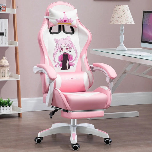 Pink chair, girls lovely cartoon gaming chair, swivel chair, bedroom live gamer chair Women comfortable computer chair new