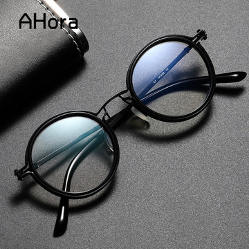 Ahora Retro Round Anti Blue Light Reading Glassses Frame Alloy Prebyopia Optical Spectacle Computer Googles 0+1.0...+4.0