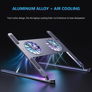 Laptop Cooling Pad 8 Height Levels Aluminum Alloy Laptop Cooler Stand Riser with 2 Detachable Fans for 10-17.3 inch Notebook PC