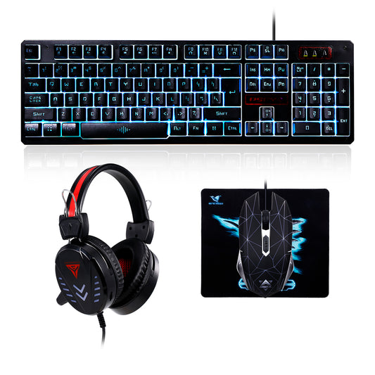 NEW Gaming Keyboard Mouse Headset Set Wired Monochrome Backlight Keyboard Colorful LED Breathing Light Mouse Gaming Headset