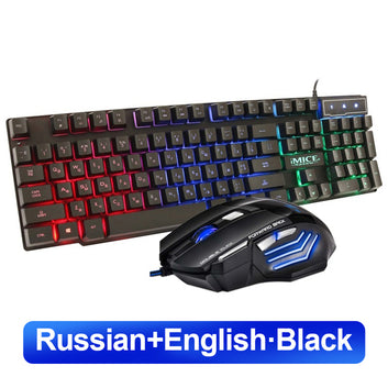 NEW NEW Gaming keyboard Wired Gaming Mouse Kit 104 Keycaps With RGB Backlight Russian keyboard Gamer Ergonomic Mause For PC