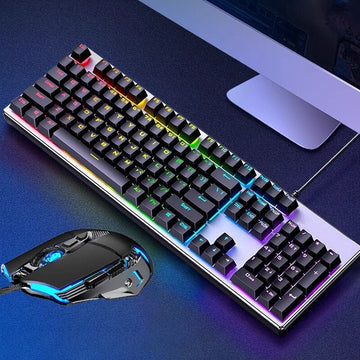 MF Wired USB Luminous Gaming Keyboard Mouse Suspension Rainbow Light Keyboard dan Tetikus Tablets Keyboards computerSet