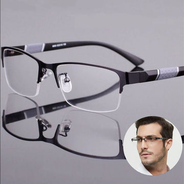 Mens Metal Half Frame Reading Glasses for Business Office Eyewear Anti Glare/Eye Strain/UV Spring Hinge Computer Eyeglasses Hot